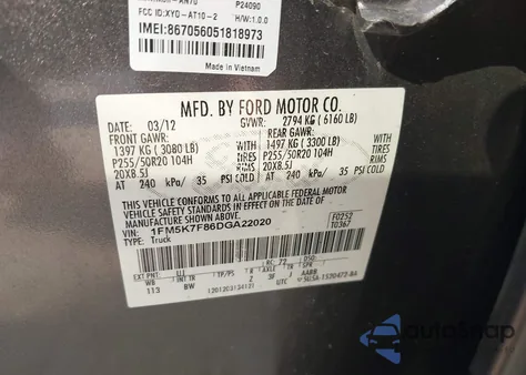2013 Ford Explorer Limited from USA, damaged, VIN 1FM5K7F86DGA22020